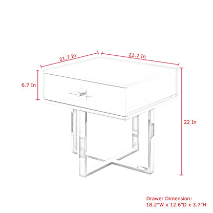 22" Gold And White Square End Table With Drawer