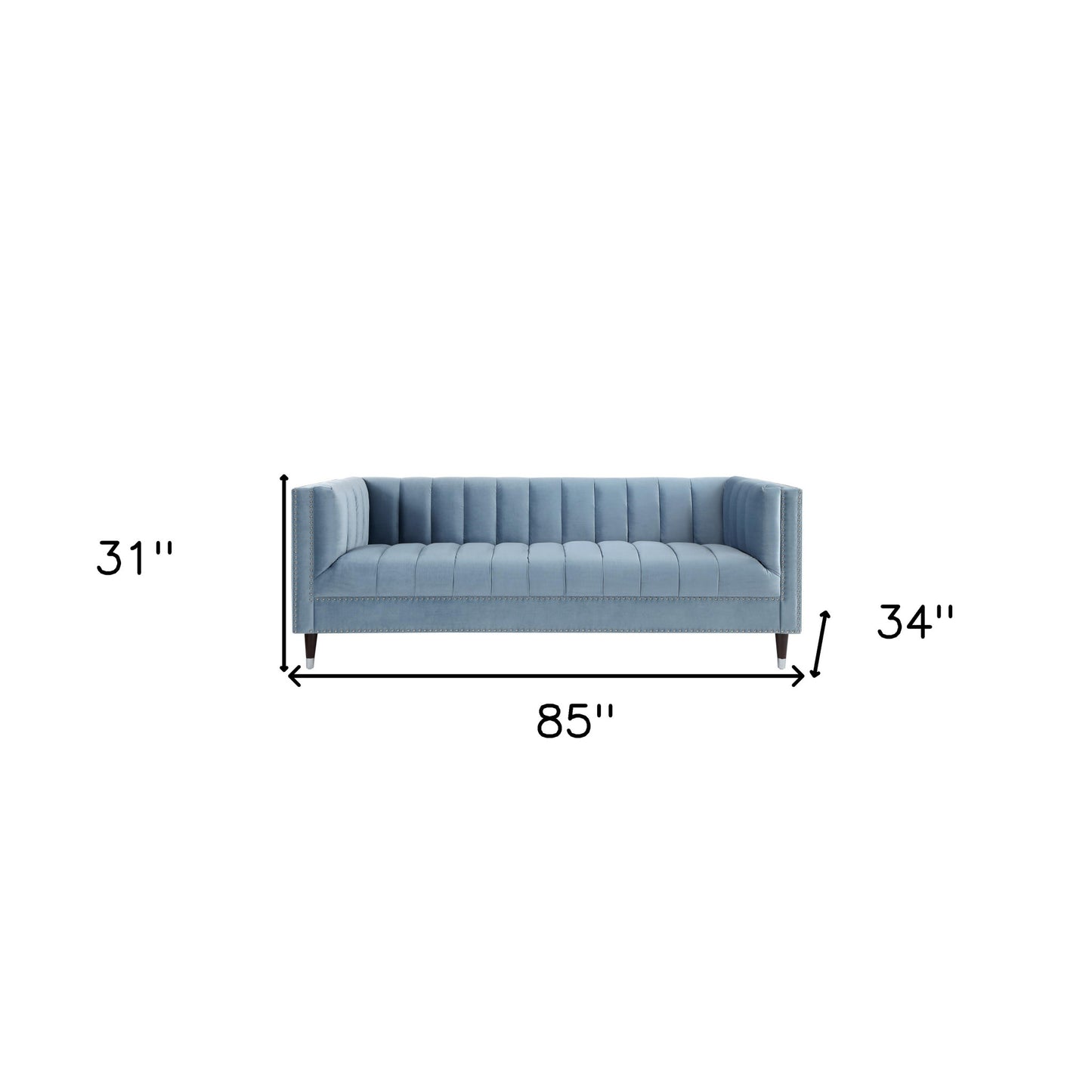 85" Slate Blue Velvet Sofa With Espresso Legs