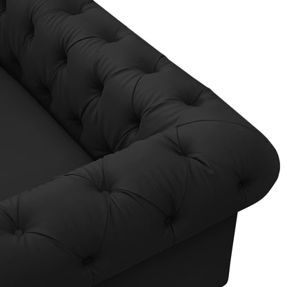 87" Black Faux Leather Chesterfield Sofa With Gold Legs