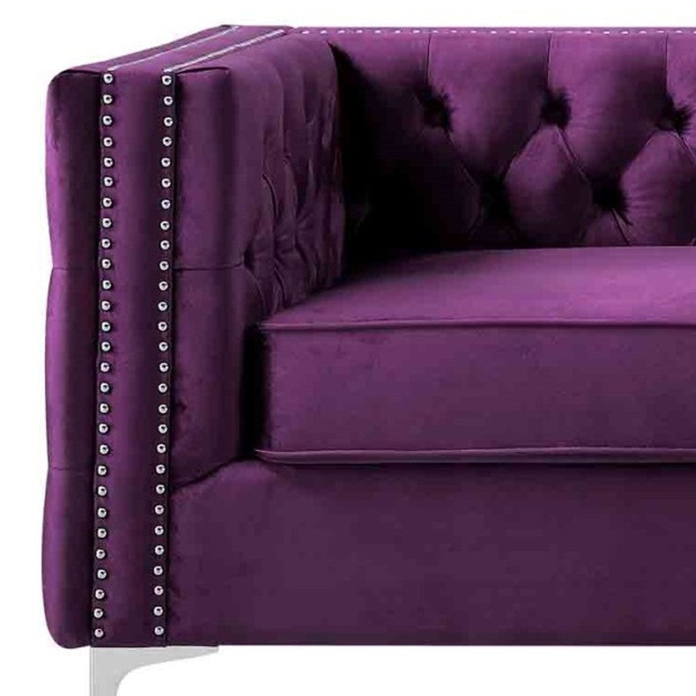 84" Purple Velvet Sofa With Silver Legs