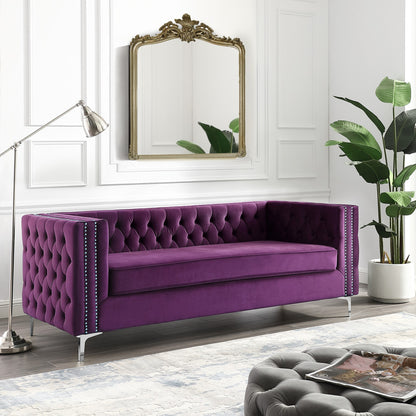 84" Purple Velvet Sofa With Silver Legs