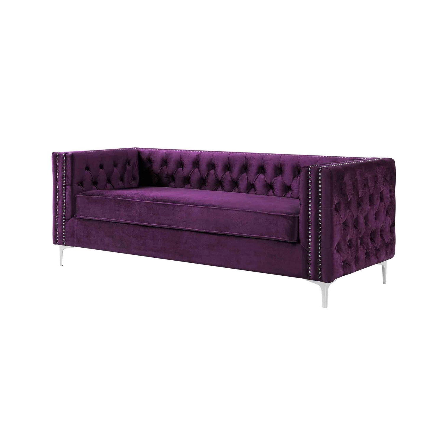 84" Purple Velvet Sofa With Silver Legs