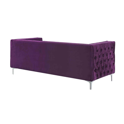 84" Purple Velvet Sofa With Silver Legs