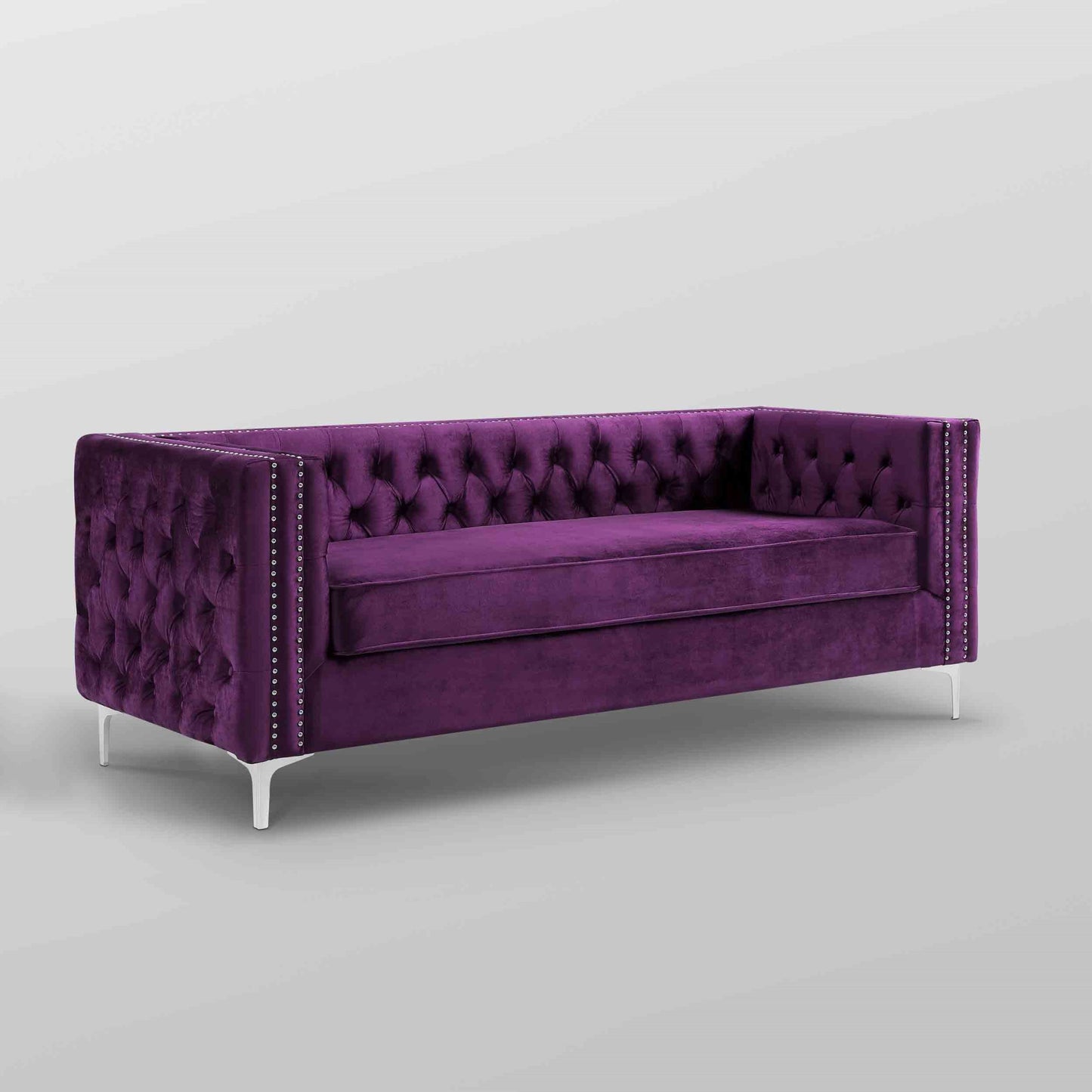 84" Purple Velvet Sofa With Silver Legs