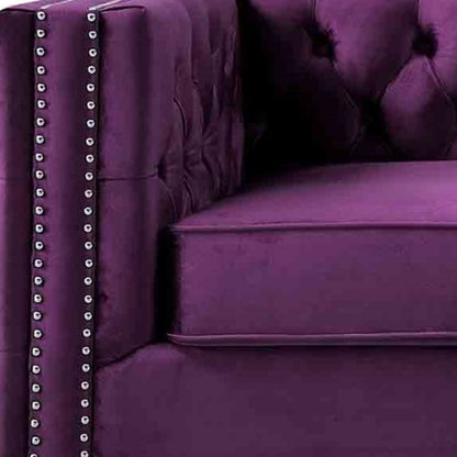 84" Purple Velvet Sofa With Silver Legs