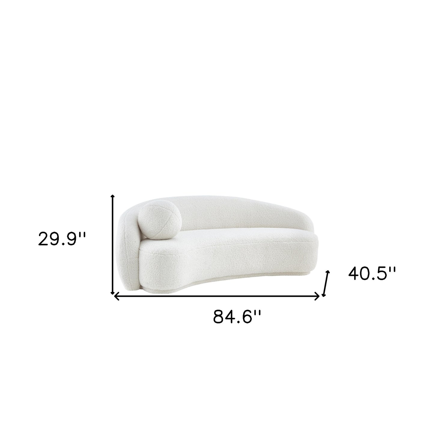 85" Cream Sherpa Curved Sofa And Toss Pillow With Legs