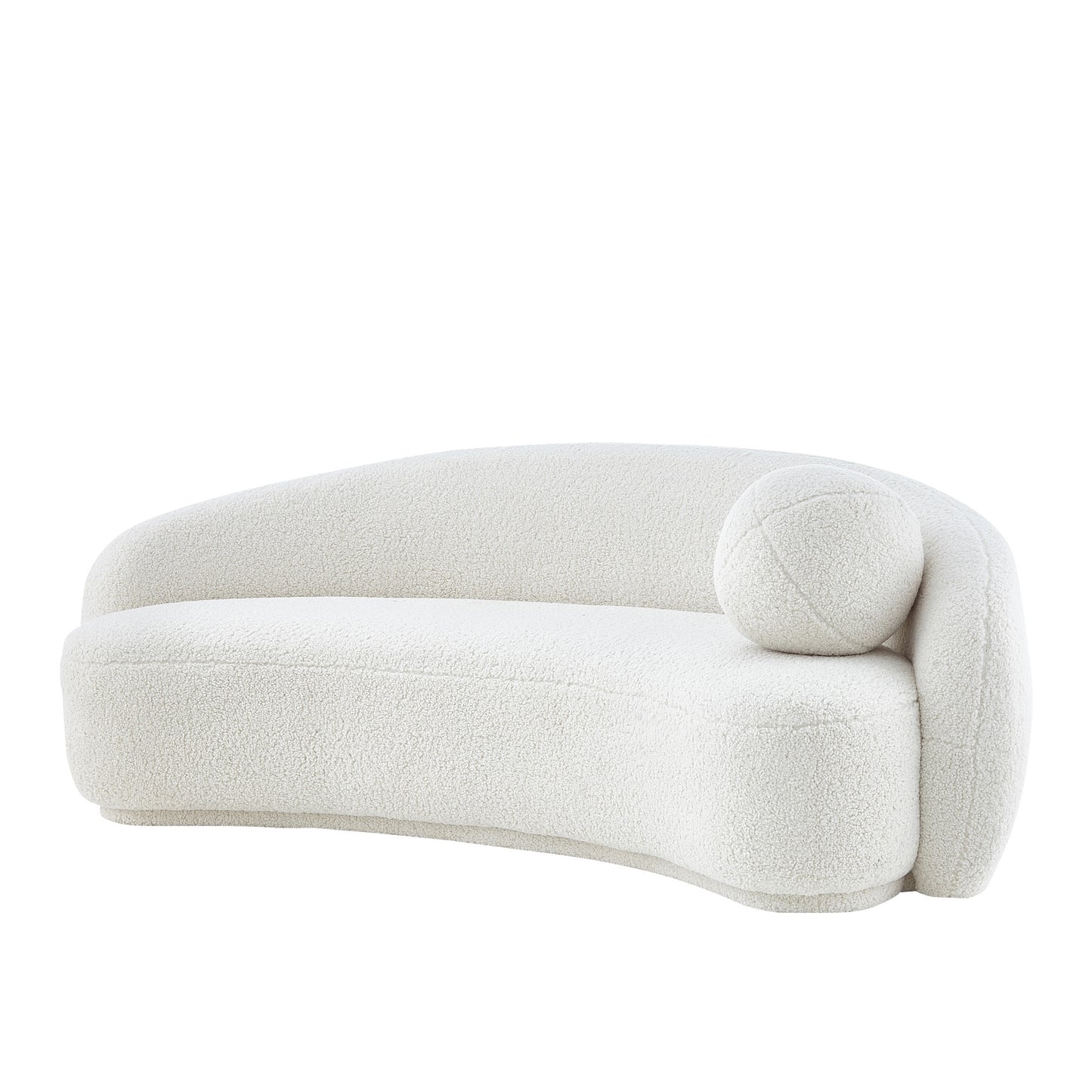 85" Cream Sherpa Curved Sofa And Toss Pillow With Legs