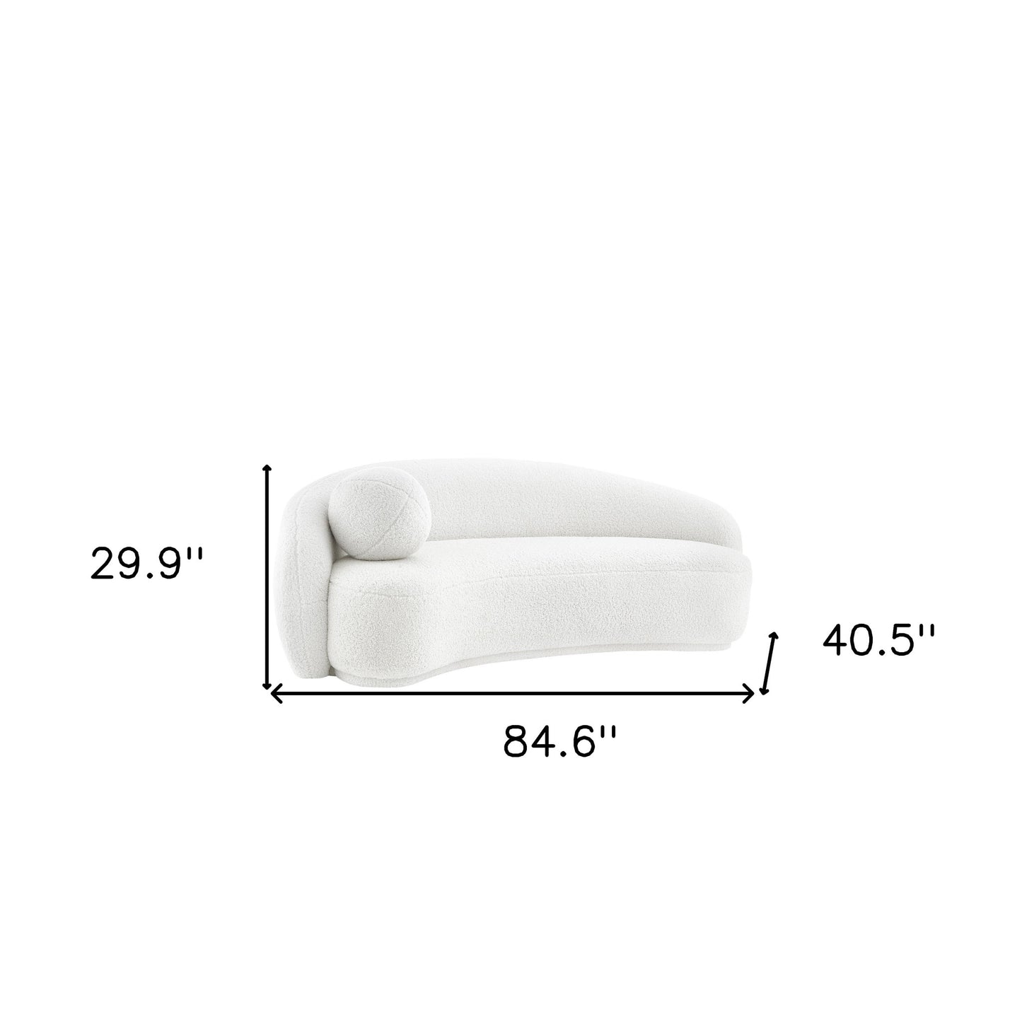 85" Cream Sherpa Curved Sofa And Toss Pillow With Legs