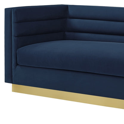 84" Navy Blue Velvet Sofa With Legs