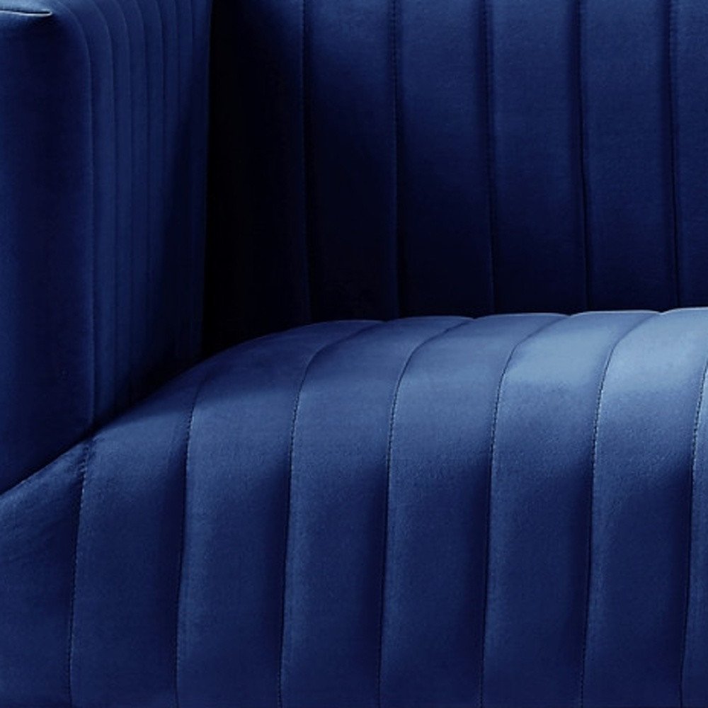 85" Navy Blue Velvet Sofa With Silver Legs