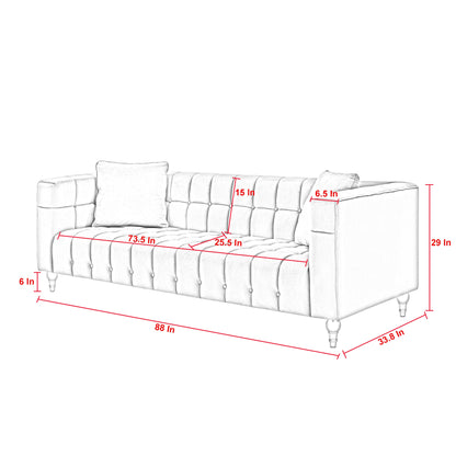 88" Hunter Green Velvet Sofa And Toss Pillows With Clear Legs