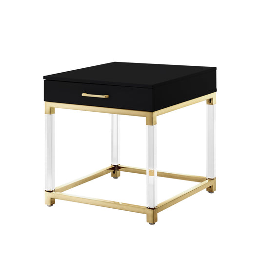 24" Gold and Black End Table with Drawer