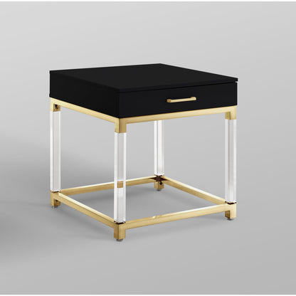 24" Gold and Black End Table with Drawer