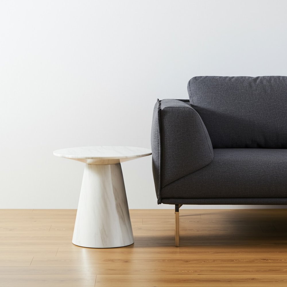 22" Gold And White Marble And Stainless Steel Round End Table