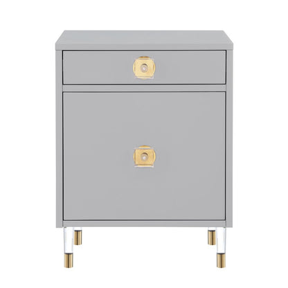 26" Clear And Light Gray End Table With Drawer And Shelf