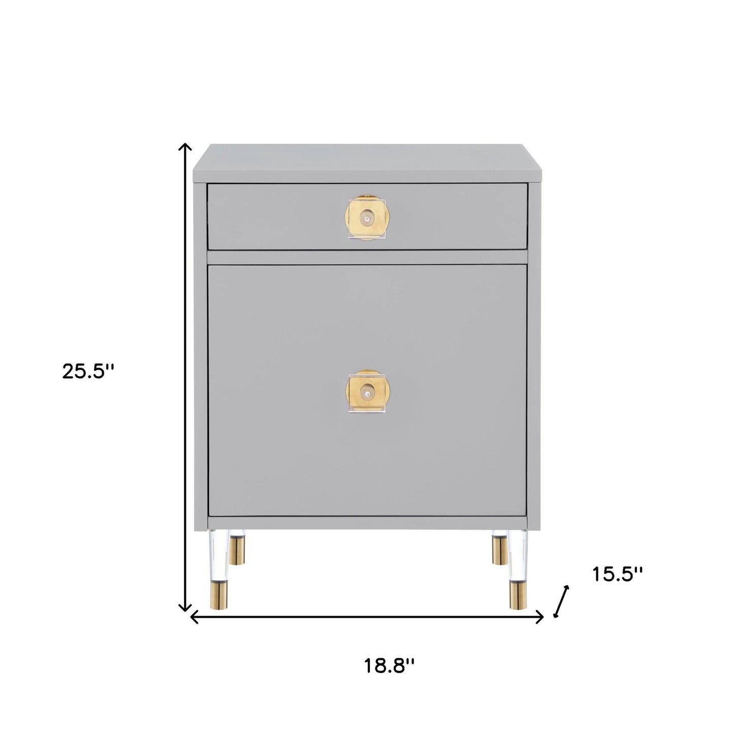 26" Clear And Light Gray End Table With Drawer And Shelf