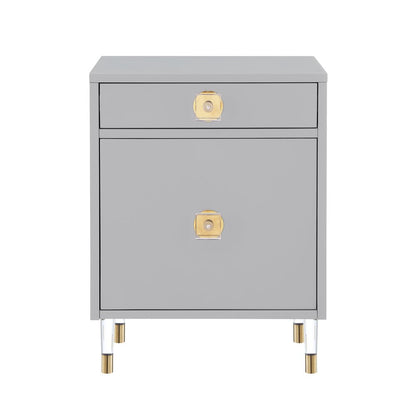 26" Clear And Light Gray End Table With Drawer And Shelf