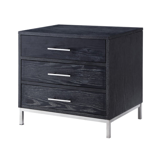 24" Silver Metallic And Black End Table With Three Drawers