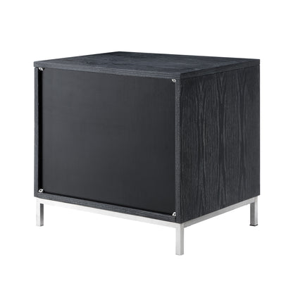 24" Silver Metallic And Black End Table With Three Drawers