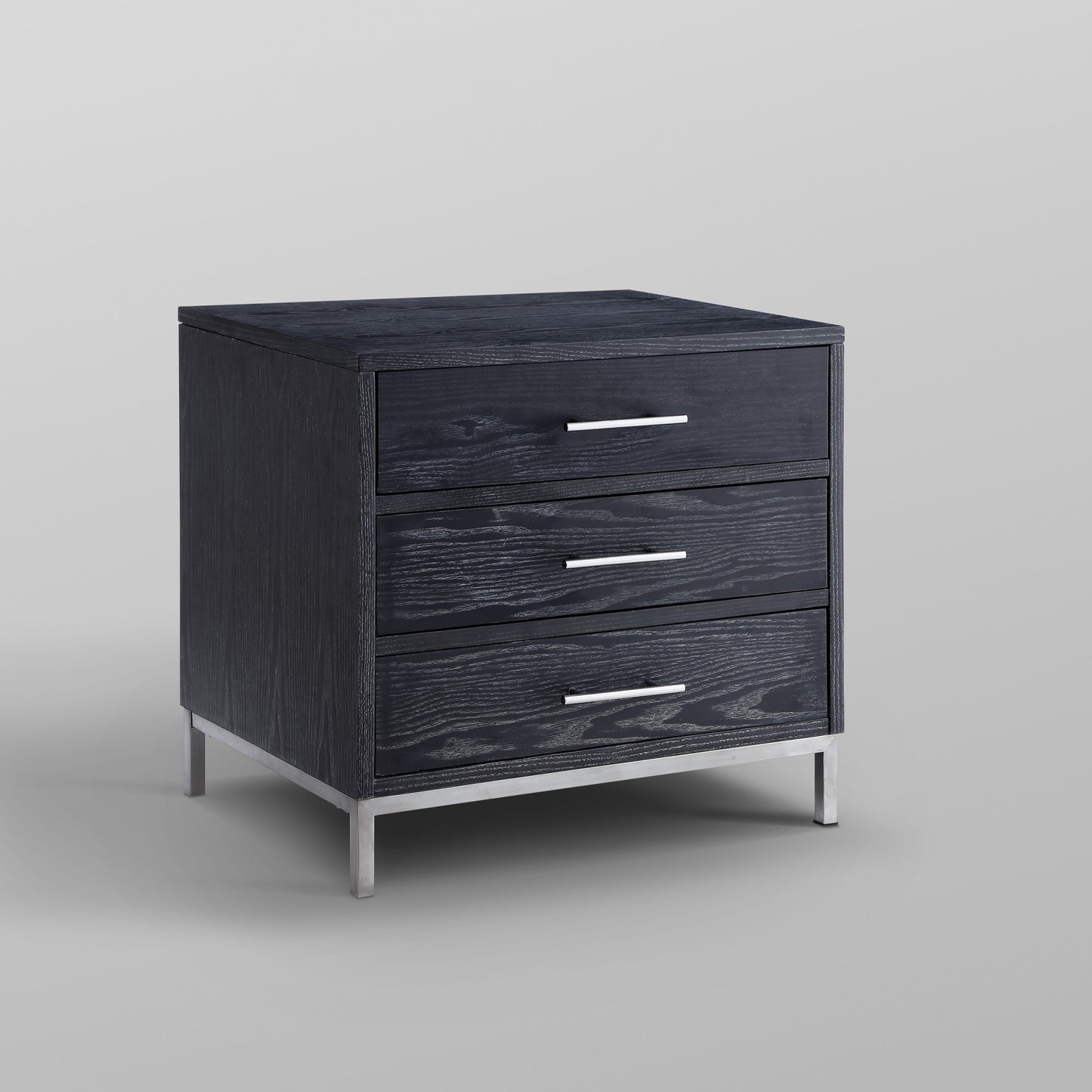 24" Silver Metallic And Black End Table With Three Drawers