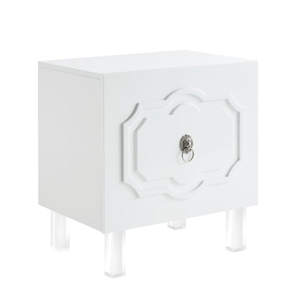 24" Clear And White Wood End Table With Two Shelves