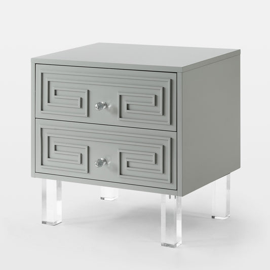 24" Clear and Light Gray End Table with Two Drawers