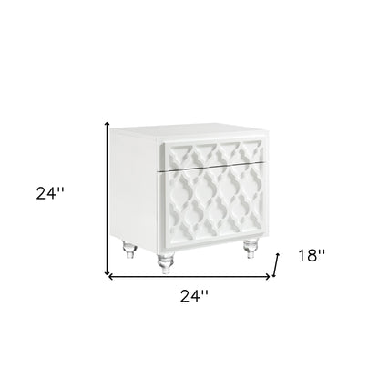 24" Clear And White End Table With Drawer And Shelf