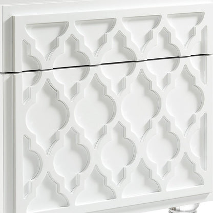 24" Clear And White End Table With Drawer And Shelf