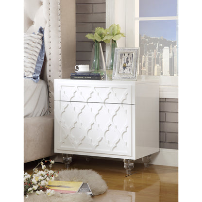 24" Clear And White End Table With Drawer And Shelf