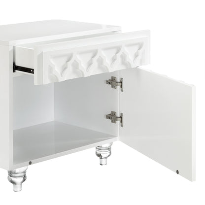 24" Clear And White End Table With Drawer And Shelf