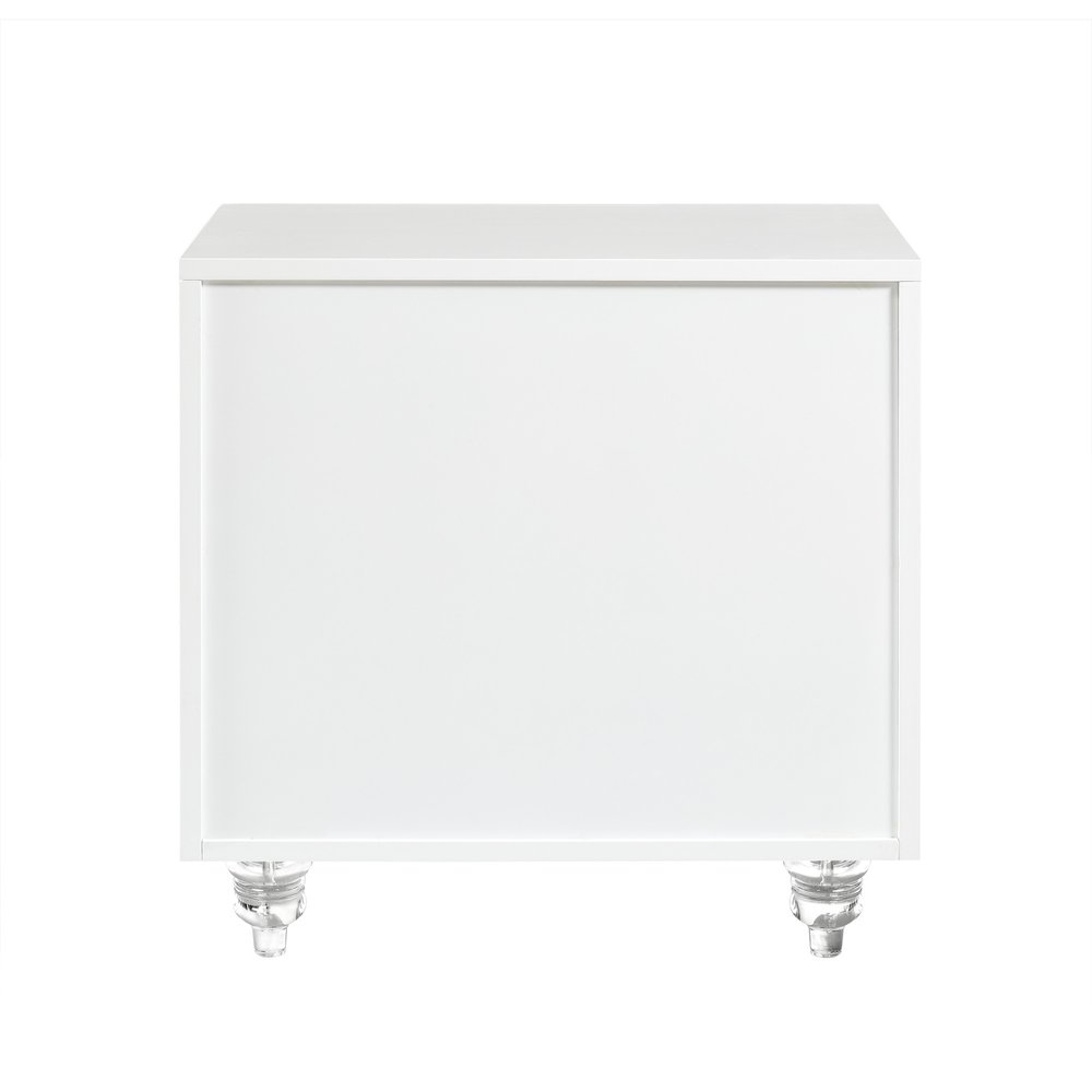 24" Clear And White End Table With Drawer And Shelf