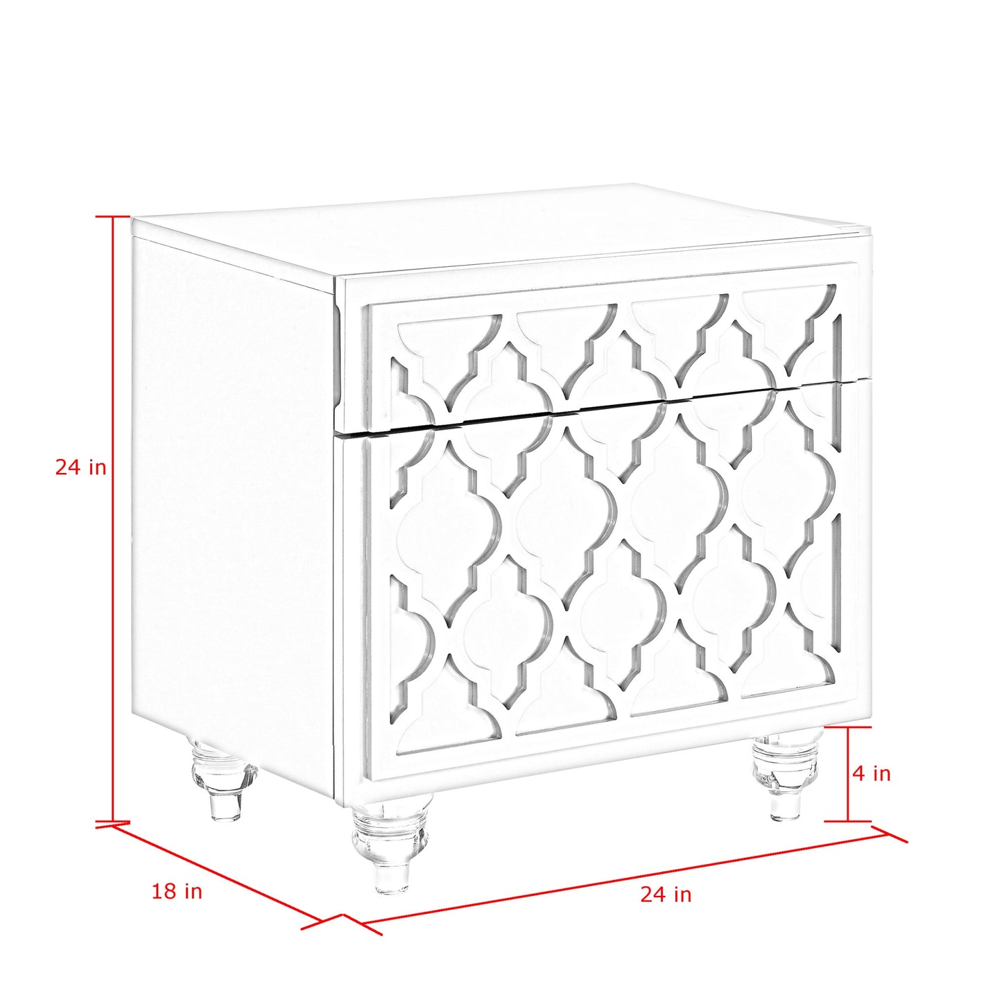 24" Clear And White End Table With Drawer And Shelf