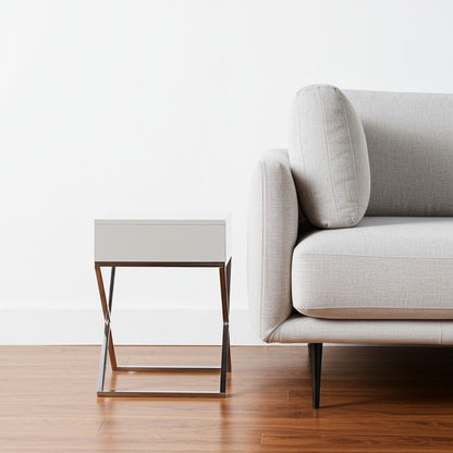 25" Silver Metallic And Light Gray End Table With Drawer