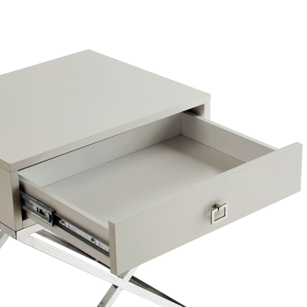 25" Silver And White End Table With Drawer