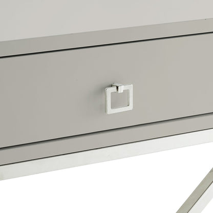 25" Silver Metallic And Light Gray End Table With Drawer