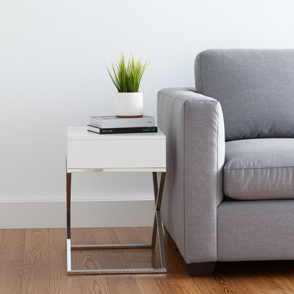 25" Silver And White End Table With Drawer