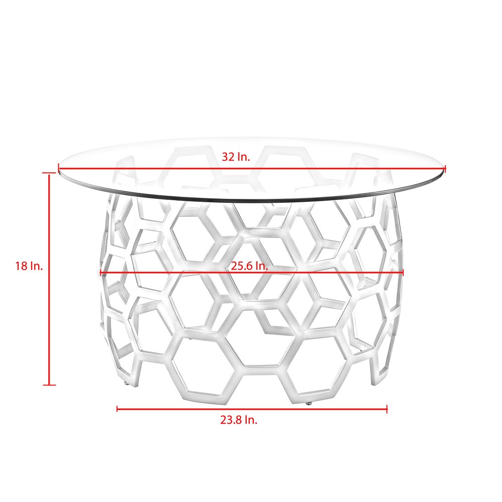 32" Clear And Gold Glass And Iron Round Coffee Table