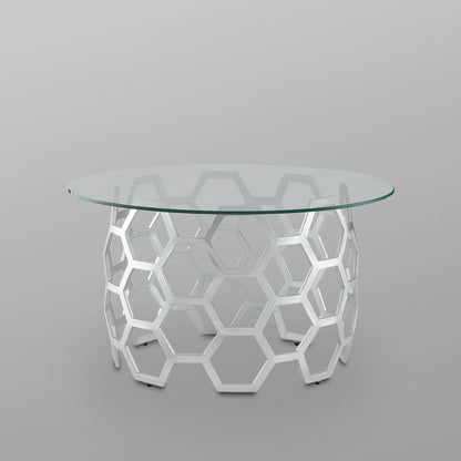 32" Clear And Gold Glass And Iron Round Coffee Table