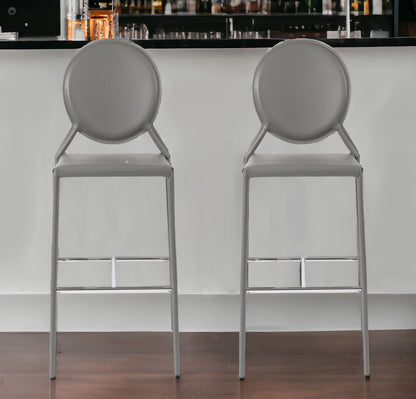 Set of Two 30" Gray Faux Leather Low Back Bar Height Bar Chairs