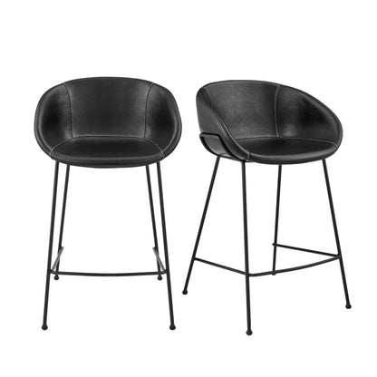 Set of Two 26" Faux Leather And Steel Low Back Counter Height Bar Chairs