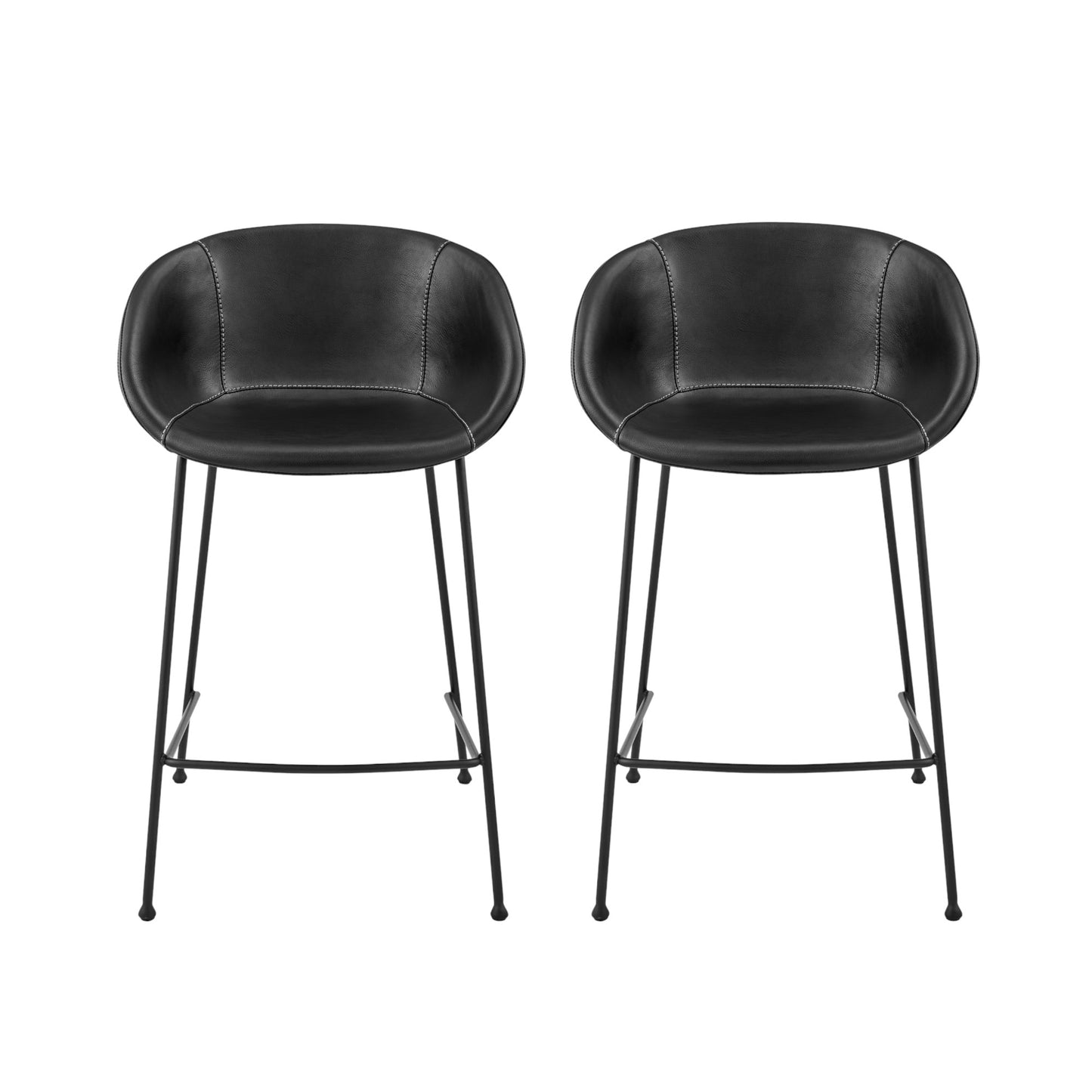 Set of Two 26" Faux Leather And Steel Low Back Counter Height Bar Chairs