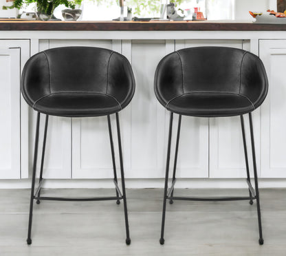 Set of Two 26" Faux Leather And Steel Low Back Counter Height Bar Chairs