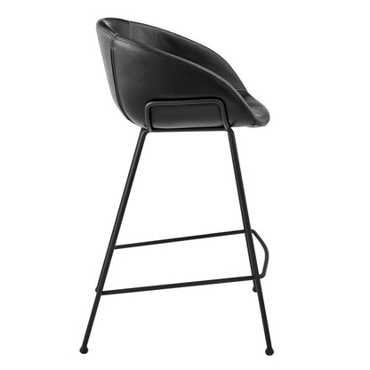 Set of Two 26" Black Faux Leather and Steel Low Back Counter Height Bar Chairs