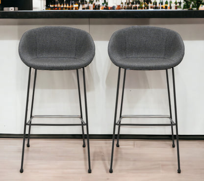 Set of Two 30" Gray And Black Steel Low Back Bar Height Bar Chairs