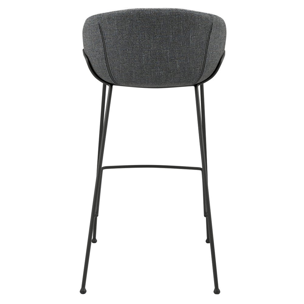 Set of Two 30" Gray And Black Fabric And Steel Low Back Bar Height Bar Chairs
