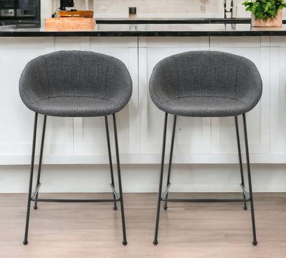 Set of Two 26" Gray And Black Steel Low Back Counter Height Bar Chairs