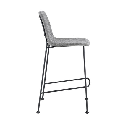 Set of Two 26" Light Gray and Black Fabric and Steel Low Back Counter Height Bar Chairs