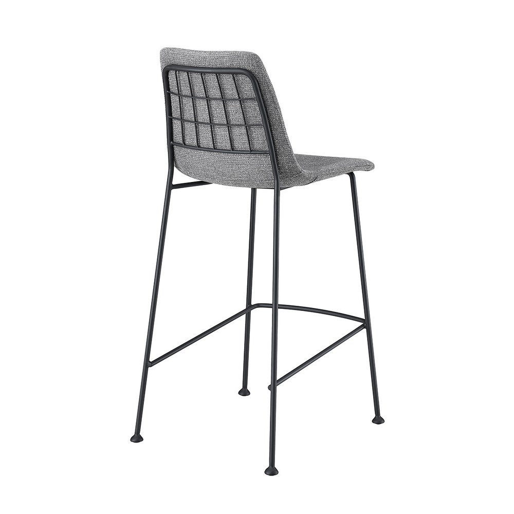 Set of Two 26" Light Gray and Black Fabric and Steel Low Back Counter Height Bar Chairs