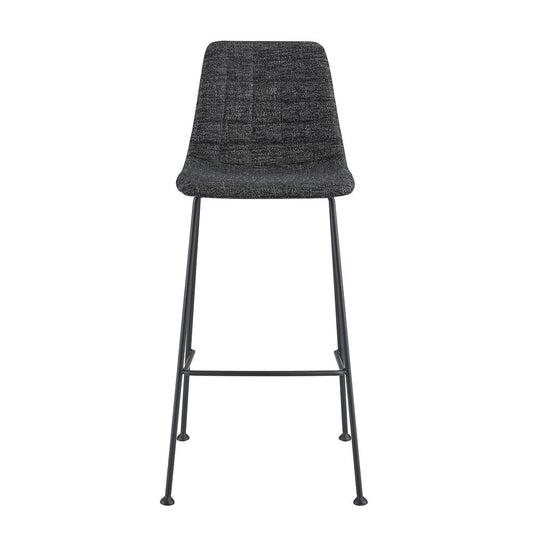 Set of Two 30" Black Fabric and Steel Low Back Bar Height Bar Chairs