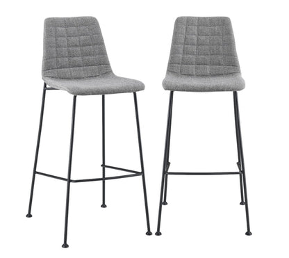 Set of Two 30" Light Gray and Black Fabric and Steel Low Back Bar Height Bar Chairs